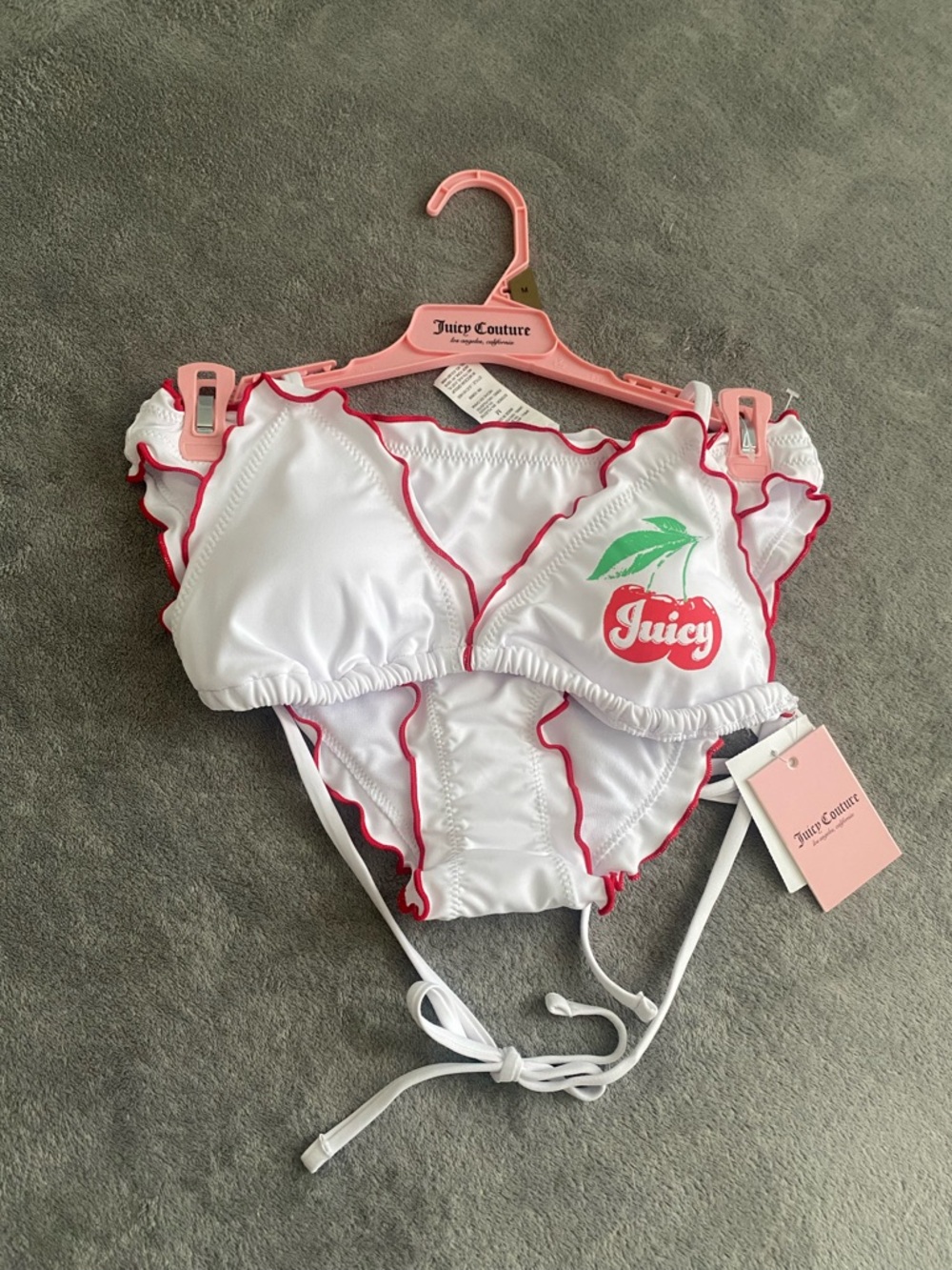 Juicy Couture Cherry Bikini Set White Red Ruffle 2 Piece NWT Medium